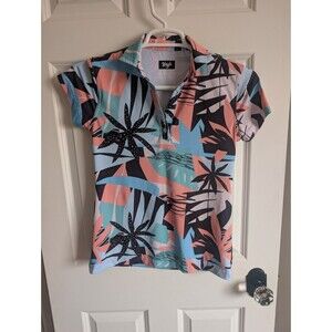 Waggle Shirt Womens Small Tropical Golf Polo Performance Stretch Palm Pastel